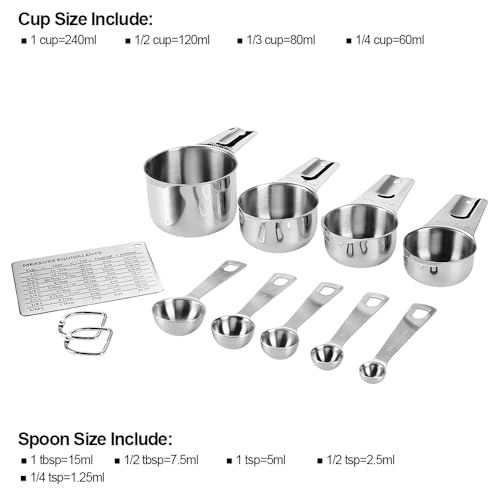 Measuring Cups and Spoons Set Heavy Duty 304 Metal Stainless Steel Measuring Cup Spoon Kitchen Gadgets for Cooking Baking (Set of 12) - size: Set of 12