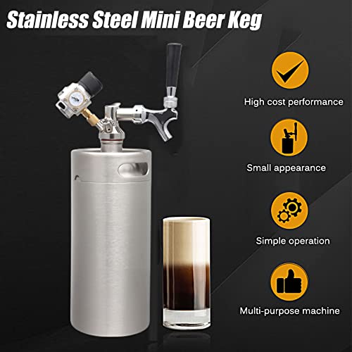 Mini Stainless Steel Beer Keg,Portable Home Dispenser System to Keep Fresh for Home Kitchen Brewing Beer,Keeps Carbonation for Craft Beer Draft and Homebrew,3.6 liters