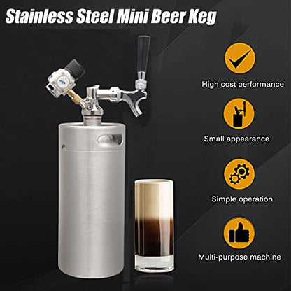 Mini Stainless Steel Beer Keg,Portable Home Dispenser System to Keep Fresh for Home Kitchen Brewing Beer,Keeps Carbonation for Craft Beer Draft and Homebrew,3.6 liters