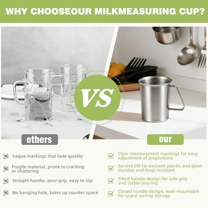 Stainless Steel Measuring Cup with Easy-Read Scales, Unbreakable, Comfort Grip Handle for Cooking, Baking, Mixing Drinks, Pet Food (16oz) - size: 16oz