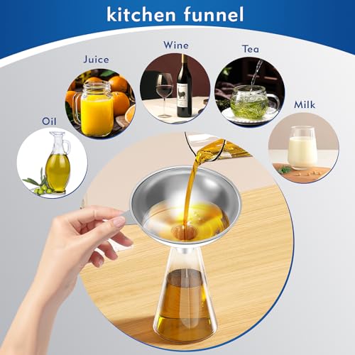 Stainless Steel Funnel with 30 Mesh Filter Food Grade Metal Funnel for Kitchen, Liquids, Oil, Powder, Wide Mouth Bottles, Home Brewing