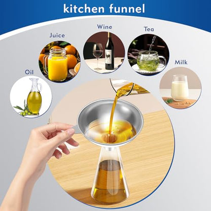 Stainless Steel Funnel with 30 Mesh Filter Food Grade Metal Funnel for Kitchen, Liquids, Oil, Powder, Wide Mouth Bottles, Home Brewing