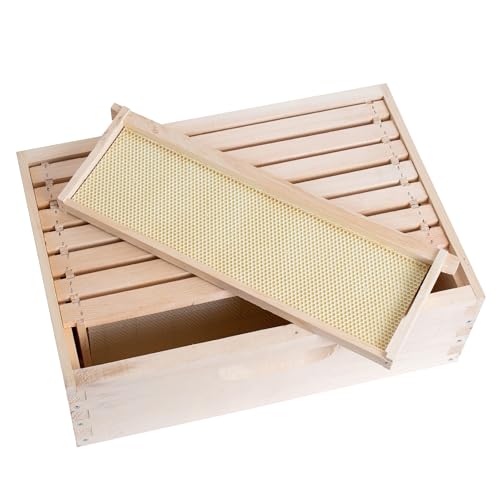 Lehman's Stoney Acres Beekeeping Beehive Box, 8 Frame Medium Assembled Super or Brood Honeybee Hive Box with Plastic Foundation Frames, Amish Made
