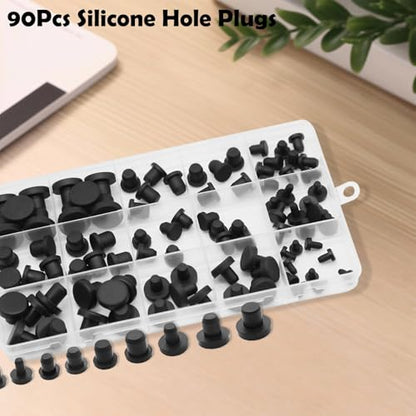 90Pcs Silicone Rubber Hole Plugs Set, Vacuum Caps Kit in 9 Sizes, Flexible Sealing Stoppers for Powder Coating, Bottles, Bathtub, Pipe & DIY Projects Multi-Purpose (Black) - color: 90pcs