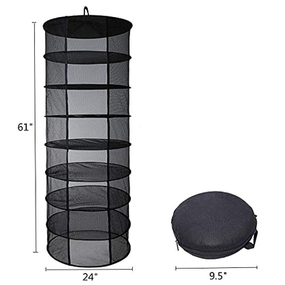 Desy & Feeci Herb Drying Rack Hanging, 8 Layer Collapsible Mesh Dry Net Herb Dryer with S Hang Buckle and Storage Bag, Black (Diameter 60 cm)