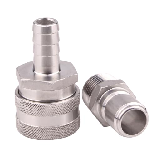 DERNORD Stainless Steel Quick Disconnect Set - Beer Brewing Connector Kit (Barb Female/MPT Male(Pack of 2)) - size: Barb Female/MPT Male