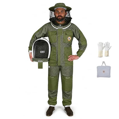 Beekeeping Suit Ventilated 3 Layer Ultra with Total Protection with Safety Fencing for Professional Beekeeping Supplies with Carrying Bag (BP-311-Green)-M - color: Green, size: M