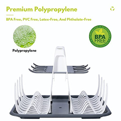 CAREBABYMORE High Capacity Drying Rack with 5pcs Brushes, Deluxe Countertop Drying Rack, Universal Drying Station, Baby Bottle Drying Rack with Bottle Brushes, White