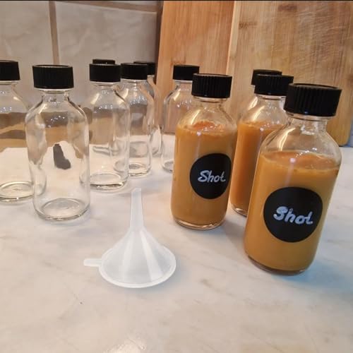 6Pack 2oz Glass Shot Bottles with Caps and Funnels, Boston Round Glass Bottles, Leakage-Proof Ginger Shots Bottles, Wellness Shot Glass Bottles, Suitable for DIY Essential Oils, Juice, Whiskey - color: clear, size: 6