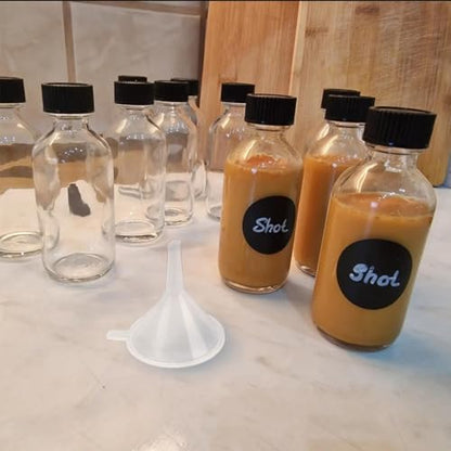 6Pack 2oz Glass Shot Bottles with Caps and Funnels, Boston Round Glass Bottles, Leakage-Proof Ginger Shots Bottles, Wellness Shot Glass Bottles, Suitable for DIY Essential Oils, Juice, Whiskey - color: clear, size: 6