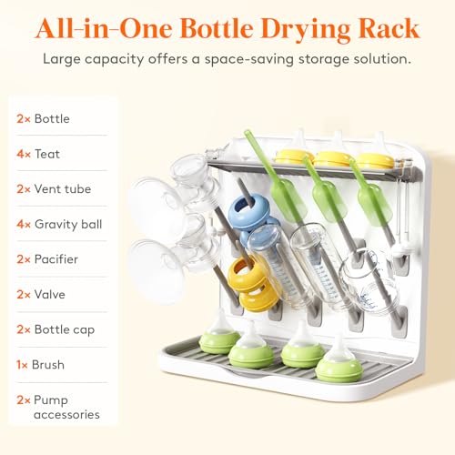 Lifewit Baby Bottle Drying Rack with 10 Hooks, Newborn Essentials Must Haves, Bottle Storage Organizer for Countertop, Cabinet, Rack Dryer Holder for Pacifiers, Pump Parts, Baby Stuff - size: Medium-10 Hooks, style: without Drain Mat