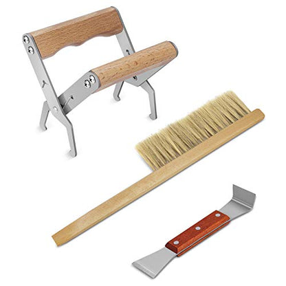 Flexzion Bee Keeping Starter Kit - 10 Piece Beekeeping Tools & Bee Keeping Supplies-All Set with Smoker, Frame Holder, Gloves, Bee Brush, Scraper, Fork, Queen Clip Cage, Marking Tube, Feeder & Frame