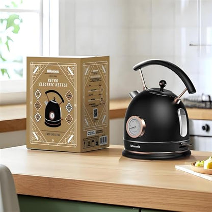 Rasonic Retro Electric Kettle Stainless Steel, 1.8L Tea Water Boiler, 1500W Fast Quiet Boil, Temperature Gauge, Auto Shut-Off, Boil-Dry Protection, Matt Black and Rose Gold - color: Black
