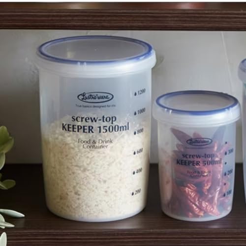 Set of 3, Lustroware Airtight Nestable Food Storage Containers with Lids, Reusable BPA Free Meal Prep Canisters with Measurement Marks, Pantry and Refrigerator Organization (17, 34, 50.7 oz) - size: 17/33.8/50.7 oz