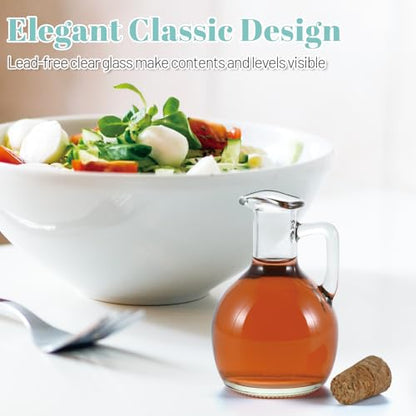 Oil and Vinegar Cruet Set of 2, Glass Dispenser with Airtight Stopper, Condiment Bottles for Salad Dressing