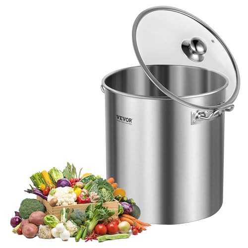 VEVOR Stainless Steel Stockpot, 24 Quart Cooking Pots, Cookware Sauce Pot with Lid, and Handle, Heavy Duty Commercial Grade Stock Pot, Sanding Treatment, for Steaming Boiling or Frying Silver - size: 24 Quarts
