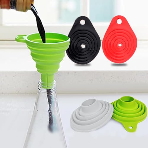 4 Pack Kitchen Funnel Set Food Grade Silicone Collapsible Funnel Funnels for Kitchen Use Filling Bottles(Mix) - color: MIX