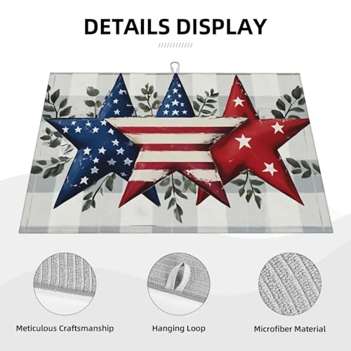 American Flag Stars Microfiber Dish Drying Mat 18x24 Inch - Absorbent Non-Slip & Quick Dry Kitchen Counter Dish Drainer Pad, Rustic Farmhouse Style - color: American Flag Stars1