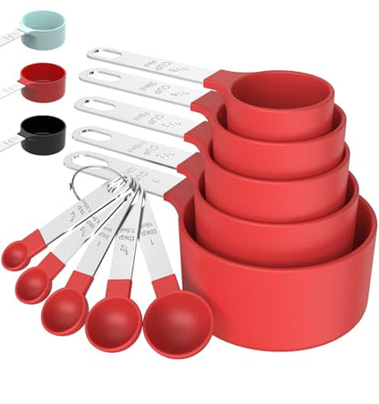 TILUCK Measuring Cups & Spoons Set, Stackable Cups and Spoons, Nesting Measure Cups with Stainless Steel Handle, Kitchen Gadgets for Cooking & Baking (Red) - color: Red