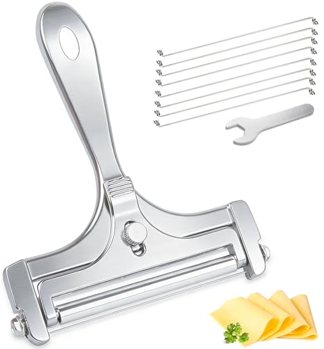 Cheese Slicer, AIDOIT Stainless Steel Wire Cheese Slicer, Adjustable Thickness Cheese Cutter with 8 Extra Wires for Soft, Semi-hard, Hard Cheeses, Silver - color: Silver-b