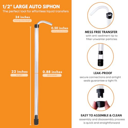 FastRack Auto Clamp 1/2" Gravity Filler w/ 6.5' ft Hose Siphoning Kit w/Food Grade BPA Free Plastic, Tubing for Beer or Wine, Carboy Bottle Filling, Clear