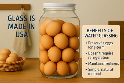 kitchentoolz 1 Gallon Glass Mason Jar with Airtight Lid for Water Glassing Eggs & Pickled Egg with Pickling Lime– Wide Mouth, BPA-Free, Made in USA – 2 Pack
