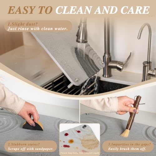 VERIFOST Nested Dish Drying Mat with Bamboo Rack for Dishes, 2Pcs Diatomaceous Earth Stone, Fast Stone Drying Mat for Kitchen Counter with Non-slip Feet, Moonlight Gray - color: Bamboo Rack Moonlight Gray