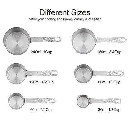 Measuring Cups and Spoons Set of 14, 18/8 Stainless Steel Measuring Cups Spoons Set, 6 Measure Cups and 7 Measure Spoons with Leveler - color: B: Siliver-cups+spoons