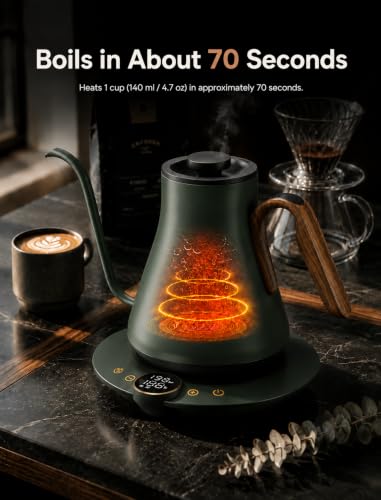 Cocinare Gooseneck Electric Kettle, ±1°F Precise Temperature Control, 1500W Fast Heating, Pour Over Coffee & Tea Kettle with Brew Timer & Keep Warm, Stainless Steel, 0.9L (Delacroix Green) - color: Delacroix Green
