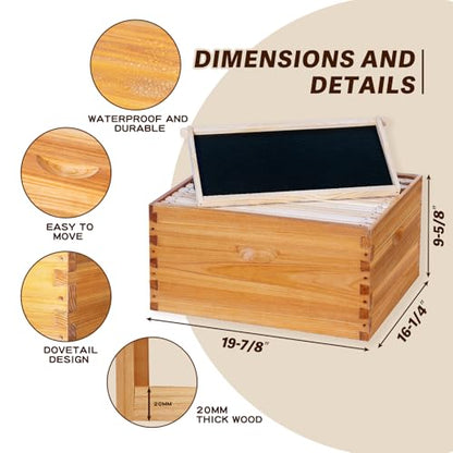 10-Frame Langstroth Bee Hive Complete Bee Hive Kit Beeswax Coated Include Beehive Frames and Waxed Foundation Sheets for Beekeeper (2 Deep Beehives Box & 1 Medium Box)
