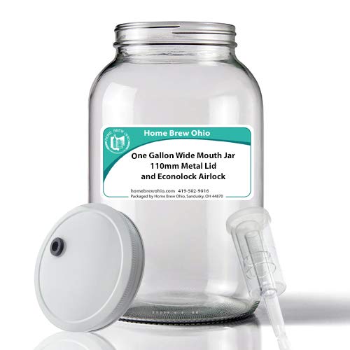 Home Brew Ohio Wide Mouth Jar 1 Gal w/ 110mm White Metal Cap And Econo-Lock Airlock