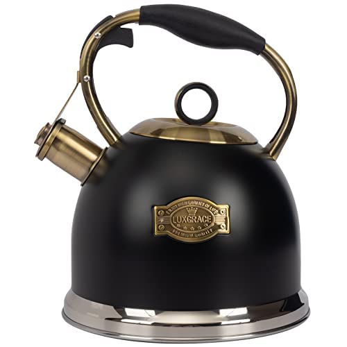 Tea Kettle -3.0 Quart Tea Kettles Stovetop Whistling Teapot Stainless Steel Tea Pots for Stove Top Whistle Tea Pot - color: Black