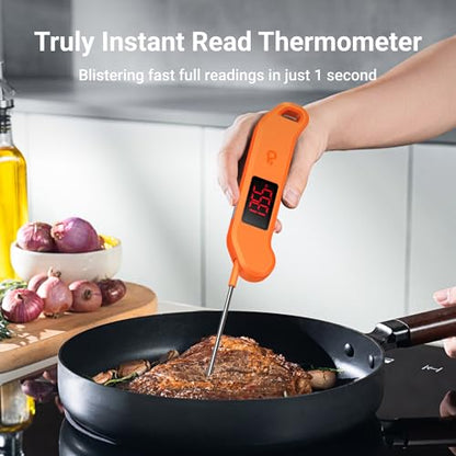 Professional Digital Meat Thermometer, 1 Sec Instant Read, ±0.5℉ Accuracy NIST&NSF Certified Food Thermometer, Auto-Rotate Bright LED Screen, Waterproof Cooking Thermometer for Grill BBQ, Orange - color: Orange
