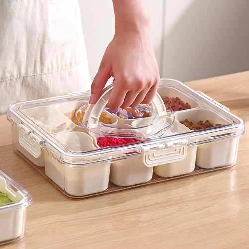 2Pack Snackle Box with Handle for Food Serving Tray Snack Platter with Lids Stackable Fruit&Veggie Container with 8 Small Removable Boxes for Snack Charcuterie Candy Nuts Spice - size: 2Pack with 16 dividers
