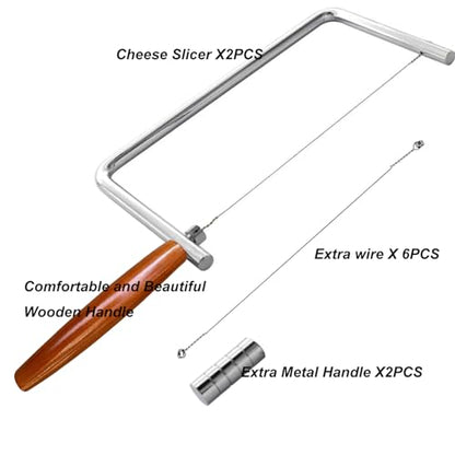 6in Cheese Slicer Kit Accessories Kitchen Knife Cheese Cutter Stainless Steel Components DIY for Making Giftable Cheese Cutting Boards with This Cheese Cutter Kit,Wire Cheese Slicer(2Slicer+6Wires)6" - size: 6in