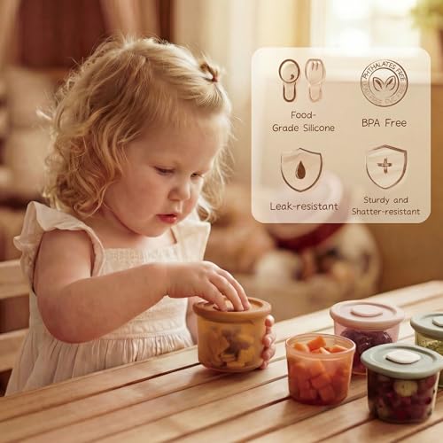 Moonkie Silicone Baby Food Containers | 8oz/4 oz Baby Food Storage Jars with Airtight Lids and A Snack Cup Lid | Freezer,Microwave and Dishwasher Safe, Reusable Baby Food Jars for Infant & Toddler - size: 2pack 4oz/2pack 8oz