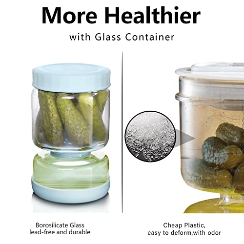 WhiteRhino Glass Pickle Jar with Strainer Flip,34oz Pickle Container,Hourglass Pickle Juice Separator Jar for Gherkins Olives, Leakproof Dishwasher Safe - color: 34oz Light Bule Pickle jar