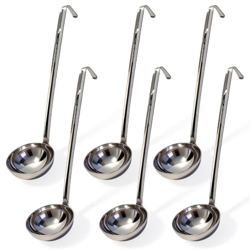 6Pcs 4 Oz Soup Ladle,Stainless Steel Ladle with long Handle,Metal Kitchen Soup Spoon Cooking Utensil for Serving, Stirring, Portioning Kitchen Restaurant Accessories.
