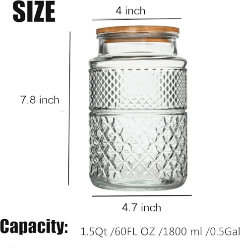 Prettidecor 60 FL OZ Large Glass Storage Jar with Bamboo Lid 2 Pack | Kitchen Laundry Room Organization Jar for Cookies Coffee Flour Sugar Laundry Pods Detergent Airtight Glass Jars
