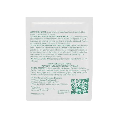 Diversey Sani-Sure Soft Serve Sanitizer & Cleaner, 1 oz Packet | Soft Serve Machines, Shake Equipment, Slush Dispensers, Yogurt Machines, Chlorine Sanitizer - size: 1 Ounce (Pack of 1)