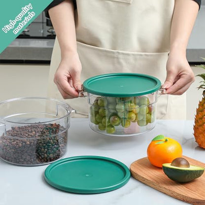 Ziliny 2 Pcs 2 Qt Clear Round Food Storage Container with Lid, Dough Proofing Bucket Clear Translucent Containers with Green Scale Commercial Grade for Pizza Bread Kitchen Organization(Green) - color: Green