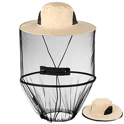 Mosquito Head Net Hat, Sun Hat with Netting, Bee Keeper Hat, Safari Fishing Hats for Outdoor Hiking, Camping, Gardening - color: Khaki