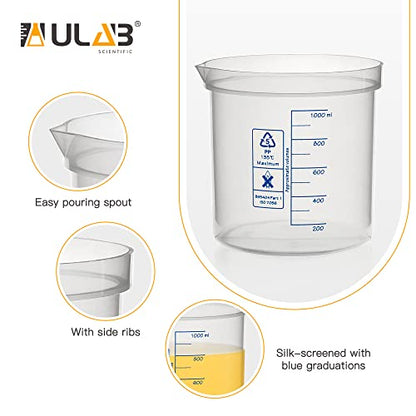 ULAB Scientific Stackable Graduated Plastic Beakers, 3pcs of 1000ml(33.8oz), with Easy-to-Read Printings in Blue, UBP1016 - style: 3pcs of Vol.1000ml with blue printings