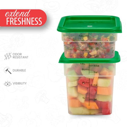 Cambro Food Storage Container with Lid (Microwave Safe and BPA-Free) - 2 Pack - Classic Series Square with Green Lid - 2 and 4 QT (Quart) - Commercial Grade for Food Prep (Translucent) - size: 2 and 4 QT + Lid