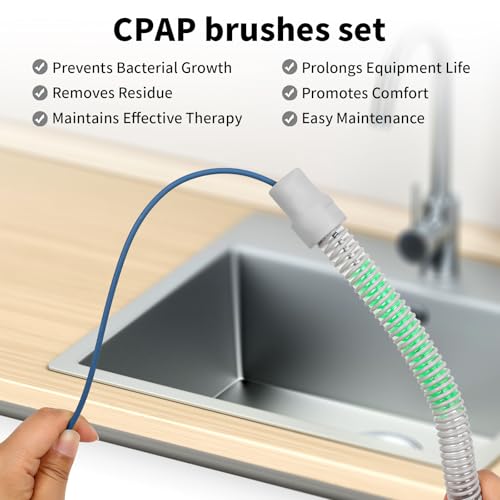 CPAP Cleaner Kit - Dedicated Basin & Flexible Tube Brush | CPAP cleaning kit: dedicated basin, long brush, drying hook, gloves & mask tool. BPA-free. Fits all tubing.