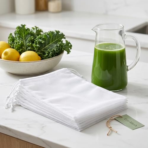 6 Pack Cheesecloth Filter Bags, 12 x 8 Inch Reusable 100 Mesh Nylon Food Strainer Bags with Drawstring, Food Grade Filter Bags for Juice, Yogurt, Nut Milk, Coffee and Cheese Making