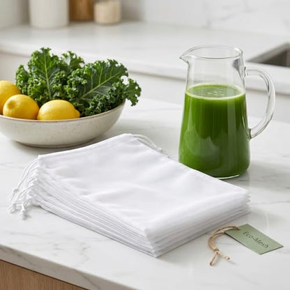 6 Pack Cheesecloth Filter Bags, 12 x 8 Inch Reusable 100 Mesh Nylon Food Strainer Bags with Drawstring, Food Grade Filter Bags for Juice, Yogurt, Nut Milk, Coffee and Cheese Making