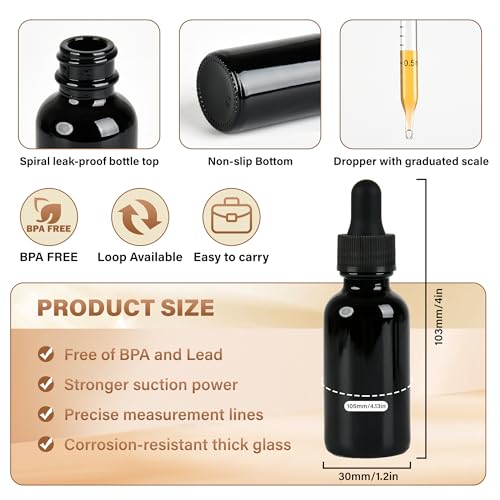 NOOEEISS 12 Pcs, 1oz Black Glass Eye Dropper Bottle, Tincture Bottles with Leak-Proof Design, Stronger Suction, for All Kinds of Mixed Liquids - color: Black, size: 1oz-12Pack