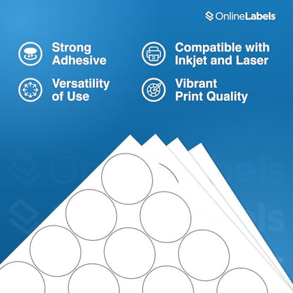 2 Inch Round Labels - Permanent, White Matte - Candle, Lid, Product, Favor Labels - Pack of 500 Circle Stickers, 25 Sheets - Inkjet/Laser Printers - Online Labels - size: 25 Sheet Pack