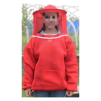 Breathable Beekeeping Protective Jacket Suit with Pull Hat Veil for Professional and Beginner Beekeepers Without Pants - color: Red
